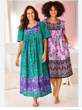 NEW Only Necessities Navy Bib Nightgown with Pink & White Dot Print 1X